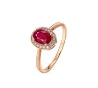 Wycian Engagement Ring Halo 14K Rose Gold Ring Elegant with 0.9CT Oval Shape Ruby and Diamond Size V 1/2 Solid Not Plated Fashion for Wife Wedding Jewelry