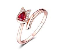Wycian Engagement Ring Halo Lab Made Ruby Ring 18K Rose Gold 0.3CT Heart Pigeon Blood Tourmaline Size T 1/2 Solid Not Plated Fashion for Men Christmas Jewelry