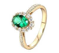 Wycian Engagement Ring Insert Cute Gold Rings Lab Created Emerald Oval Shape Size U 1/2 Solid Not Plated Simple for Aunt Anniversary Jewelry