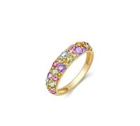 Wycian Engagement Ring Insert Ring 14K Women 14K Yellow Gold Round with Colorful Natural Gemstones Size J 1/2 Solid Not Plated Fashion for Ladies Anniversary