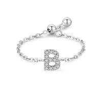 Wycian Engagement Ring Insert Rings Sterling Silver S925 Cubic-Zirconia Adjustable Chain Ring with English Letter B Gifts for Ladies Upgrade 3.0