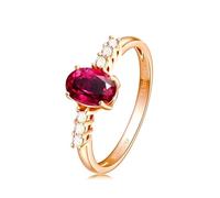 Wycian Engagement Ring Real Lab Created Ruby Band Ring 18K Gold Oval 4-Prong Size Q 1/2 Solid Not Plated Fashion for Lesbian Anniversary Jewelry