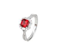 Wycian Engagement Ring Real Lab Created Ruby Ring 9K White Gold Elegant Twisted Design Square 4 Prong Lab Ruby 1.2CT with Moissanite Size N 1/2 Solid Not Plated Upgrade 3.0 for Sister Graduation