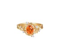 Wycian Engagement Ring Ring 14K Gold 14K Yellow Gold Leaf and 4 Claws Oval with 1.88CT Mandarin Garnet and Diamond Size N 1/2 Solid Not Plated Modern for Sister Cocktail