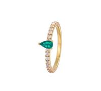 Wycian Engagement Rings with Wedding Band 9K Yellow Gold Ring Row Design with 0.25CT Waterdrop Lab Emerald and Round Moissanite Size K 1/2 Solid Not Plated Popular for Aunt Birthday