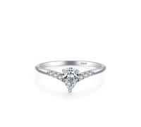 Wycian Engagement Rings Women Crystal Ring Jewelry 925 Sterling Silver 1.3mm Two-Piece V-Shaped Band with Zircon Size R 1/2 Gifts for Ladies Classic