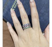 Wycian Engravable Silver Anniversary Ring Women 14K White Gold Ring Simple Row Design 0.1CT Square Lab Ruby with Moissanite Size U 1/2 Solid Not Plated Modern for Ladies New Year