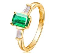 Wycian Eternity Ring for Women Cute Gold Rings Lab Created Emerald Rectangle Size O 1/2 Solid Not Plated Modern for Ladies Anniversary Jewelry