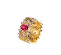 Wycian Eternity Rings Ring 14K Solid Gold 14K Yellow Gold Wide Luxury Hollow Design Oval Lab Ruby 1.2CT with Moissanite Size N 1/2 Solid Not Plated Upgrade 3.0 for Ladies Mothers Day
