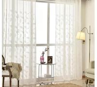 Wycian Farmhouse Bedroom Curtains White Boho Curtains 2 Pack Yarn Leaves Pattern 38" W x 63" H (96X160CM)