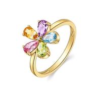 Wycian Floral Wedding Band 14K Gold Ring 14K Yellow Gold with Flower Gemstone 0.9Cttw (Tourmaline, Citrine, Amethyst, Topaz, Peridot and Diamond) Size I 1/2 Solid Not Plated Upgrade 3.0 for Ladies