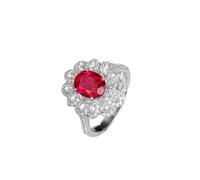 Wycian Floral Wedding Band 14K White Gold Ring Simple Luxury Flower Design Oval Lab Ruby 2.6CT with Moissanite Size O 1/2 Solid Not Plated Fashion for Ladies Engagement