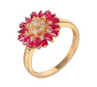 Wycian Floral Wedding Band Lab Created Ruby Ring 18K Yellow Gold Sunflower with 1.40CT Red Ruby and Diamond Size x 1/2 Solid Not Plated Popular for Wife Mothers Day