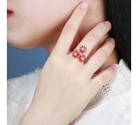 Wycian Floral Wedding Band Lab Created Ruby Rings for Women 18K Rose Gold Three Flowers with 1.10CT Ruby and Diamond Size S 1/2 Solid Not Plated Modern for Wife Mothers Day