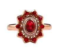 Wycian Floral Wedding Band Lab Grown Ruby Engagement Ring 18K Rose Gold Flower with 0.90CT Ruby and Diamond Size M 1/2 Solid Not Plated Fashion for Sister Anniversary