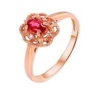 Wycian Floral Wedding Band Lab Made Ruby Ring 18K Rose Gold Hollow Out Flower with 0.46CT Ruby and Diamond Size L 1/2 Solid Not Plated Upgrade 3.0 for Ladies Anniversary