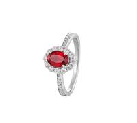 Wycian Flower Cluster Ring 14K White Gold Ring Band Elegant Flower Design Oval 4 Prong Lab Ruby 1.2CT with Round Moissanite Size Q 1/2 Solid Not Plated Fashion for Lesbian Christmas