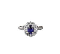Wycian Flower Cluster Ring 14K White Gold Rings Luxury Hollow Flower Design Oval Lab Sapphire 1.2CT with Round Moissanite Size I 1/2 Solid Not Plated Modern for Aunt Anniversary