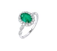 Wycian Flower Cluster Ring Green Wedding Ring 9K White Gold Emerald Infinity with Flower Oval Shape Ruby 0.9CT and Diamond 0.35CT Size T 1/2 Solid Not Plated Popular for Sister Thanksgiving