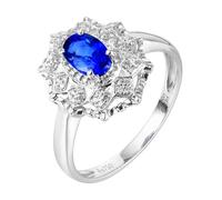 Wycian Flower Cluster Ring Lab Created Sapphire Ring 18K White Gold Flower with 0.80CT Sapphire and Diamond Size M 1/2 Solid Not Plated Popular for Sister Cocktail