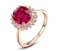 Wycian Flower Cluster Ring Lab Grown Ruby Ring 18K Gold Flower Size Q 1/2 Solid Not Plated Fashion for Ladies Valentines Day Jewelry