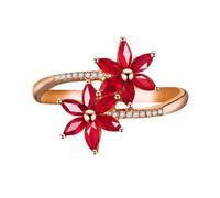 Wycian Flower Rings for Women Lab Created Ruby Rings for Women 18K Rose Gold Double Flowers with 0.8CT Red Ruby and Diamond Size H 1/2 Solid Not Plated Fashion for Wife Wedding