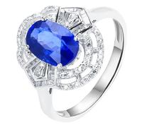 Wycian Flower Rings for Women Lab Created Sapphire Ring 18K White Gold Hollow Out Flower with 2.1CT Sapphire and Diamond Size L 1/2 Solid Not Plated Elegant for Wife New Year
