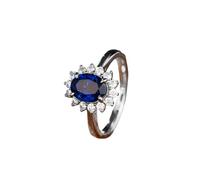 Wycian Flower Rings Lab Created Sapphire Ring 9K White Gold Elegant Flower Design 4 Claw Oval Lab Sapphire 1.9CT with Round Moissanite Size M 1/2 Solid Not Plated Fashion for Ladies Anniversary