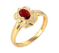 Wycian Flower Rings Lab Grown Ruby Ring 18K Yellow Gold Flower with 0.50CT Ruby and Diamond Size H 1/2 Solid Not Plated Upgrade 3.0 for Wife Birthday Jewelry