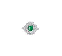 Wycian Flower Rings Promise Ring Green 9K White Gold Silver Flower and 4 Claws Rectangle with 0.85CT Created Emerald and Moissanite Size O 1/2 Solid Not Plated Modern for Wife Birthday