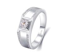 Wycian G Ring Silver, Lab Diamond Ring Men 14K White Gold Round Created Diamond Size Q 1/2 Band Channel Stackable Knuckle