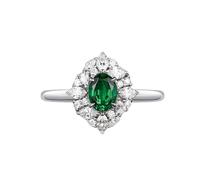 Wycian Gemstone Rings Green Wedding Ring 18K White Gold Classic Rhombus Design Oval Lab Emerald 1.5CT with Moissanite Size I 1/2 Solid Not Plated Simple for Lesbian New Year