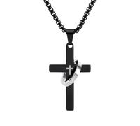 Wycian Gold Cross Necklace for Men Stainless Steel, Two-Tone Interlocking Cross Black