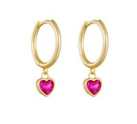 Wycian Gold Earrings for Women, Rose Red Lab Created Ruby Gold Drop Earrings Elegant Hoop Bezel Setting Heart Shape Stone for Her