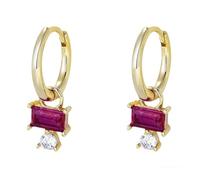 Wycian Gold Earrings for Women Trendy Hoops, Rose Red Ruby Corundum Minimalist Stackable Earrings Gold for Her