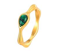 Wycian Gold Engagement Ring Stainless Steel Rings Couples 5.5mm Malachite Teardrop Shaped Solitaire Size N 1/2 Gifts for Ladies Mother Fashion