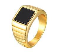 Wycian Gold Engagement Rings for Women Stainless Steel Rings Women 10mm Black Onyx Square Signet Size R 1/2 Gifts for Ladies Mother Premium