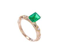 Wycian Graduation Rings Promise Ring Rose Gold 9K Vintage Design 4 Prong Rectangular Lab Emerald 1.2CT with Round Moissanite Size I 1/2 Solid Not Plated Modern for Ladies Christmas