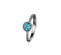 Wycian Halo Ring Vintage Blue Wedding Rings 9K White Gold Elegant 4 Claw Solitaire Round Lab Tourmaline 0.8CT Size S 1/2 Solid Not Plated Fashion for Wife Thanksgiving