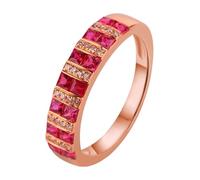 Wycian Halo Ring with Band Lab Created Ruby Band Ring 18K Yellow Gold Drill Row with 0.784CT Red Ruby and Diamond Size V 1/2 Solid Not Plated Fashion for Wife Graduation