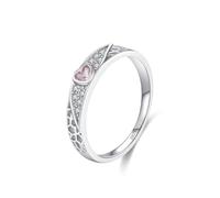 Wycian Heart Anniversary Ring Crystal Ring Natural 925 Sterling Silver 1.7mm Irregular Embossed with Heart-Shaped Zircon Size R 1/2 Gifts for Ladies Classic