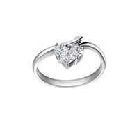 Wycian Heart Ring Band Platinum Engagement Ring White Gold Heart with 0.6CT Lab Created Diamond Size V 1/2 Solid Not Plated Elegant for Sister Valentines Day
