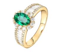 Wycian Her Wedding Band Gold Ring Lab Created Emerald Oval Shape Size M 1/2 Solid Not Plated Modern for Aunt Mothers Day Jewelry