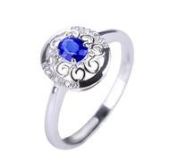 Wycian Her Wedding Ring Lab Created Sapphire Ring 18K White Gold Hollow Out with 0.45CT Sapphire and Diamond Size J 1/2 Solid Not Plated Popular for Ladies Engagement