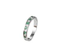 Wycian His Wedding Band Green Wedding Ring 18K White Gold Row Design 0.1CT Square Lab Emerald with Moissanite Size N 1/2 Solid Not Plated Fashion for Wife Mothers Day