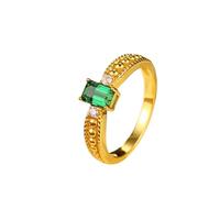 Wycian His Wedding Band Womens Gold Rings 18K Simple Bead Design 4 Prong Rectangular Lab Emerald 0.5CT with Round Moissanite Size O 1/2 Solid Not Plated Fashion for Sister Thanksgiving