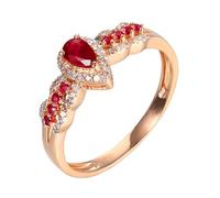 Wycian His Wedding Ring Lab Created Ruby Rings for Women 18K Rose Gold 3 Prong Pear with 0.40CT Ruby and Diamond Size N 1/2 Solid Not Plated Popular for Aunt Birthday