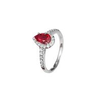 Wycian His Wedding Ring Lab Created Ruby Rings for Women 18K White Gold Elegant Waterdrop Design 3 Prong Lab Ruby 1.2CT with Round Moissanite Size K 1/2 Solid Not Plated Simple for Wife New Year