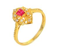 Wycian Jewel Ring Lab Created Ruby Ring 18K Yellow Gold Hollow Out with 0.29CT Ruby and Diamond Size Q 1/2 Solid Not Plated Upgrade 3.0 for Men Wedding Jewelry