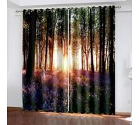 Wycian Kitchen Curtains Design Rustic Farmhouse Curtains Green Brown Purple Pack of 2 Landscape Trees and Flowers Polyester 84" W X 96" H (214X244Cm) for Each Pc